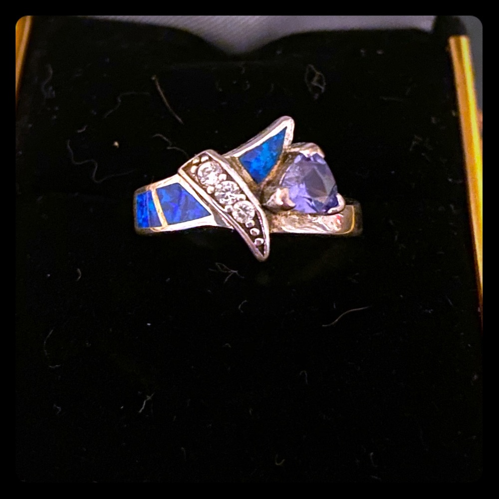 Amethyst and Blue Fire Opal Silver ring